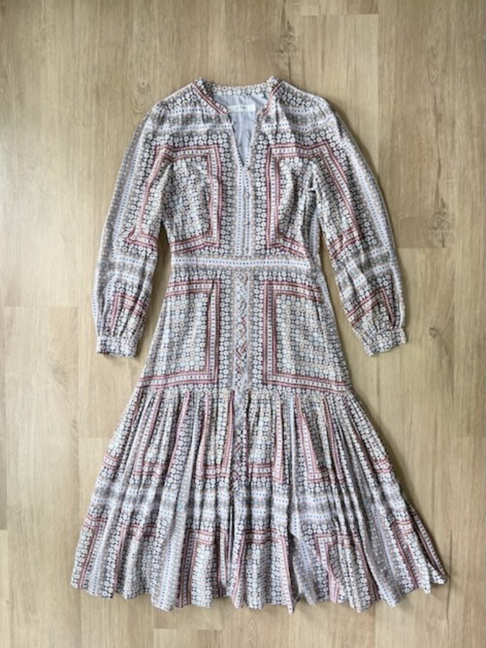 Joie Geometric Print Long Sleeve Midi Dress Size 4 EUC